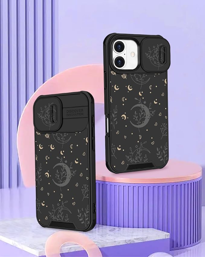 for iPhone 17 Case - Women Cute Phone Cover Girly Pretty Fancy Unique Aesthetic Design Slide Camera Cover Protective Case for Apple for iPhone 17, Black Moon Stars - Image 4