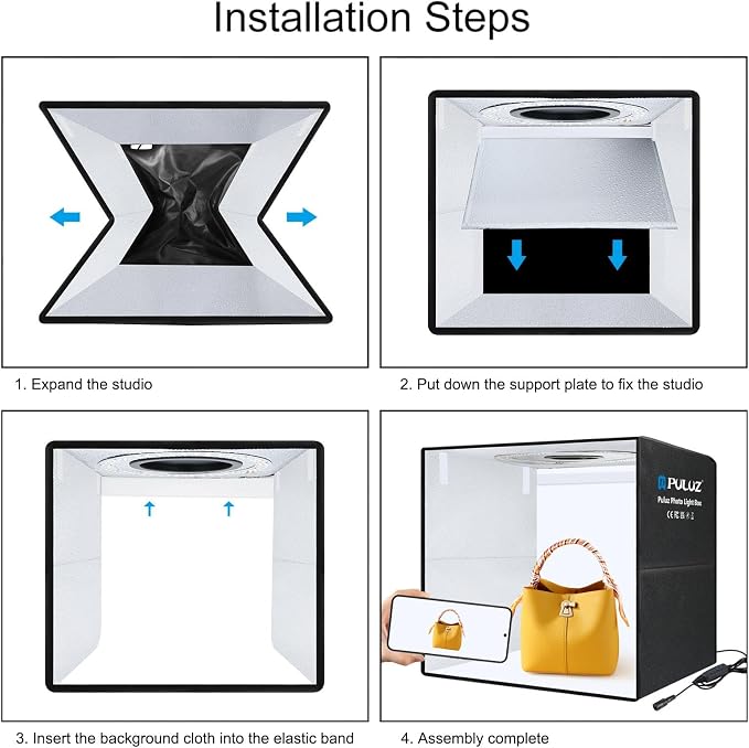 PULUZ Light Box Photography, 20x20 inch Portable Photo Studio Light Box, Professional Dimmable Quick Charge USB-C Photo Booth with 200 LED Lights & 12 Color Backdrops Photo Box for Product Photography - Image 6