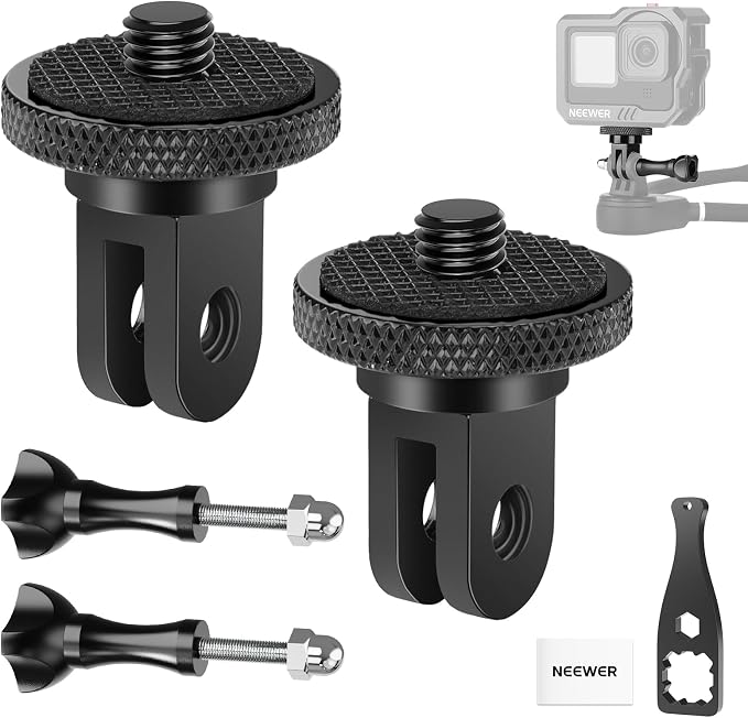 NEEWER Action Camera Tripod Mount Adapter with 1/4", Aluminum Alloy, GP-81 | Accessories Compatible with Insta360 Luna Ultra X5 AcePro GoPro Hero 13 DJI Osmo 360 Action 6 5 Pro Pocket 3 4 4P Xtra Muse by Neewer