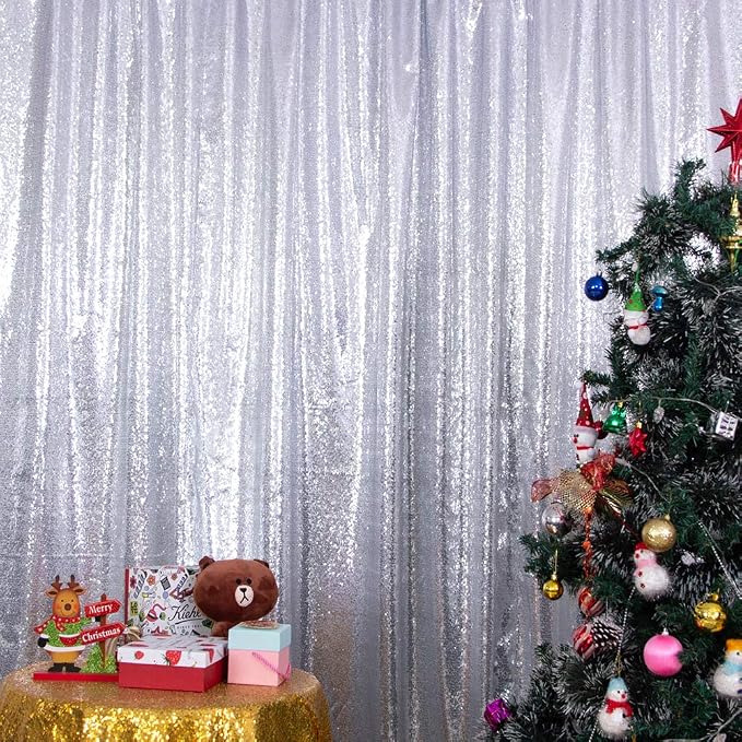 SquarePie 6x6ft Silver Sequin Backdrop, High Density Non-Transparent Glitter Curtain for Photography, Birthday, Wedding Party Decorations, Thick Solid Background with 4" Rod Pocket, 1 Panel - Image 9