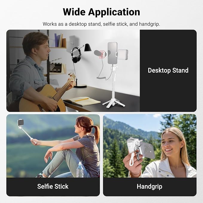 NEEWER Mini Tripod for Phone, Lightweight Foldable Small Selfie Stick Cell Phone Clamp Desk Stand with Remote & Cold Shoe Mounts Compatible with iPhone Android Samsung for Video Recording, PA986 White - Image 4
