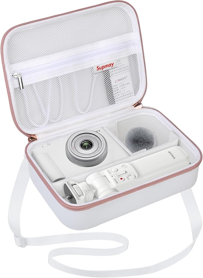 Hard Travel Case for Sony ZV-1F / ZV-1 / ZV-1 II Digital Camera, Protective Cases Bag Fits Vlogger Accessory Kit Tripod, Microphone, LED Video Light, Extra Zipper Pocket fit Battery Pack, White by Supmay