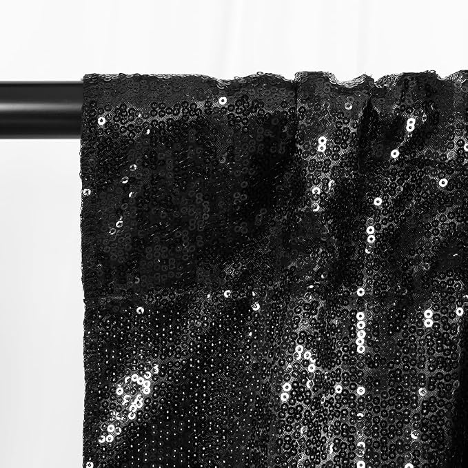 SquarePie 8x10ft Black Sequin Backdrop, High Density Non-Transparent Glitter Curtain for Photography, Birthday, Wedding Party Decorations, Thick Solid Background with 4" Rod Pocket, 1 Panel - Image 6