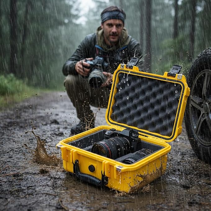 MEIJIA All Weather IP67 Waterproof Hard Camera Case,Hard Protective Case,Hard Case with Customizable Foam,Fit Use of Drones,Camera,Equipments,Pistols(Yellow,13.35 x11.63x5.98inches) - Image 4