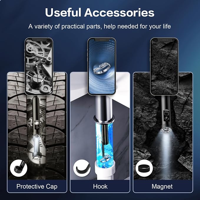 Dual Lens Endoscope Camera with Light Borescope Inspection Camera | Borescope Camera with 8+1 Adjustable LED Lights 1980P IP68 Waterproof 16.5ft Semi Rigid Snake Camera for iPhone iPad Phone - Image 8