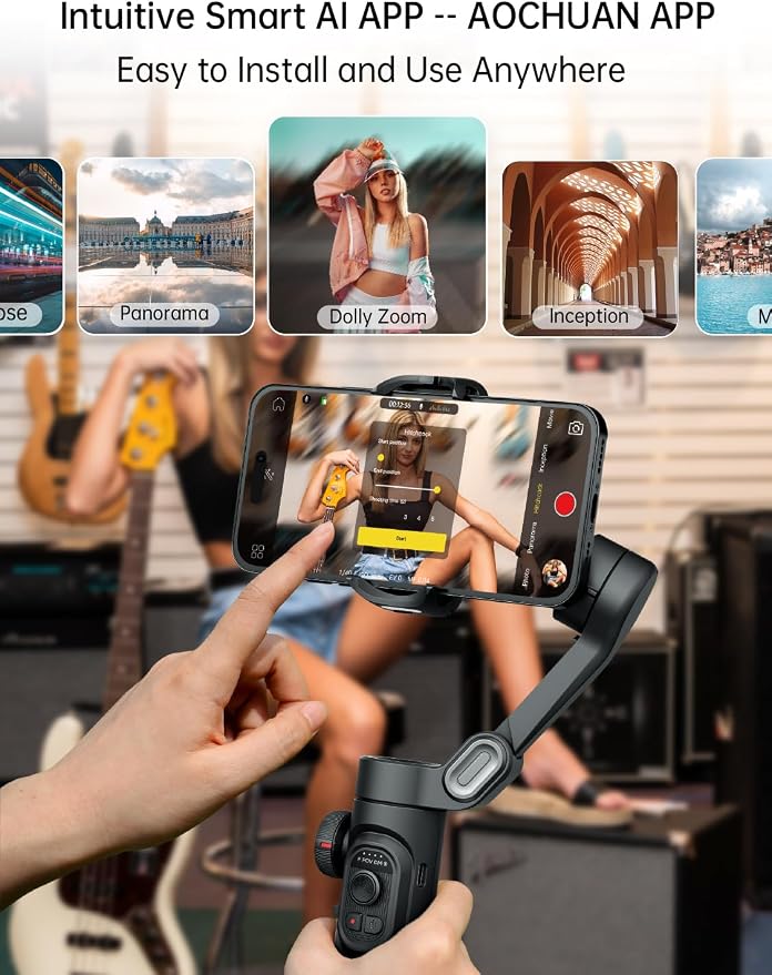 AOCHUAN Smart XE 3-Axis Phone Gimbal Stabilizer for iPhone | Foldable handheld smartphone gimbal w/focus wheel, TikTok, YouTube vlog, video creation, compatible with iPhone&Android - Image 5