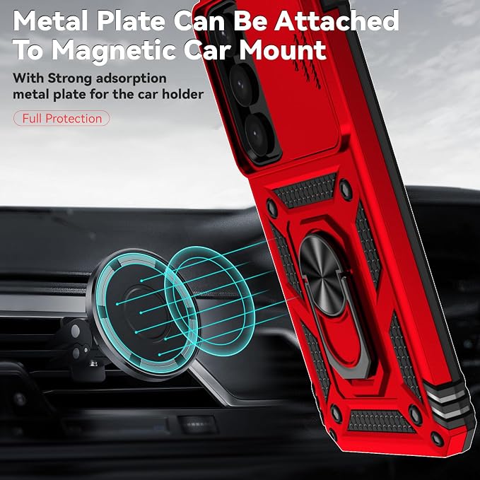 for Samsung Galaxy S24 Plus Case with Camera Lens Cover HD Screen Protector, Military-Grade Drop Tested Magnetic Ring Holder Kickstand Protective Phone Case for Samsung Galaxy S24 Plus (Red) - Image 3