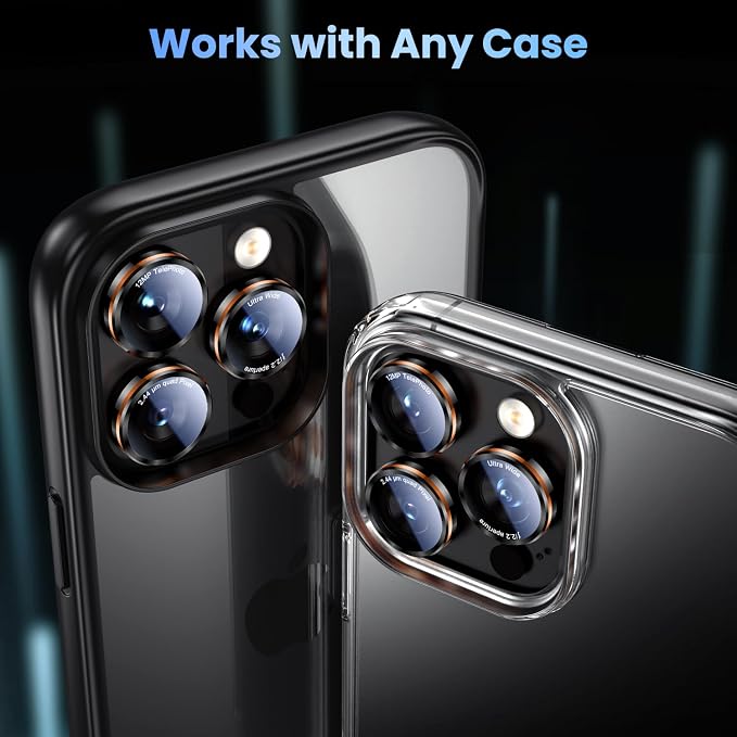 Uyiton for iPhone 17/16/15/14 (Pro Max & Pro) Camera Lens Protector | Unique Lines Text Design, Case-Friendly, Military-Grade Sapphire Glass Metal Camera Cover, Easy to Install, Black+Orange - Image 5