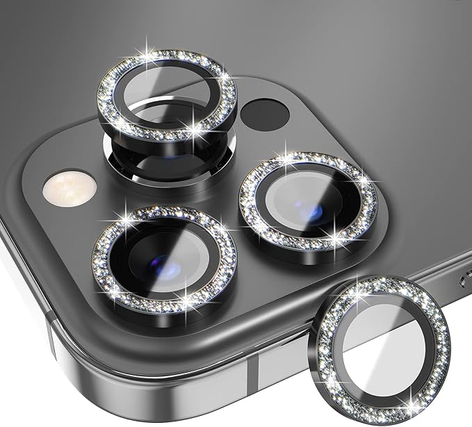 Choiche for iPhone 13 Pro/iPhone 13 Pro Max Camera Lens Protector | Ultra HD, Bling 9H Tempered Glass Camera Cover Screen Protector Metal Ring Decoration Accessories (Glitter-Graphite) by Choiche