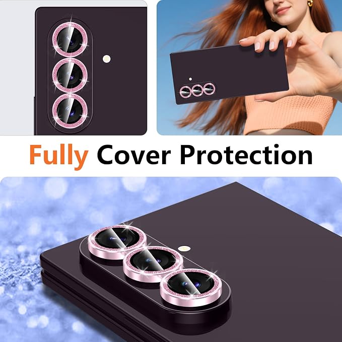 for Samsung Galaxy Z Fold 8 Ultra Camera Lens Protector, Individual Metal Ring Tempered Glass Lens Cover, [Strong Adsorption] Scratch Resistant Ultra-Thin HD Clear Lens Cover, 1 Set-Pink Sparkly - Image 8