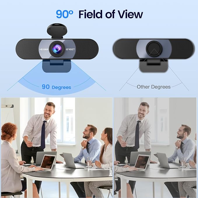 EMEET C960 1080P Webcam with Microphone, 2 Mics, 90° FOV, Computer Camera | Fixed Focus, Plug&Play for Zoom/Teams/Facetime/YouTube/Google Meet/Switch 2 Camera, Grey - Image 4