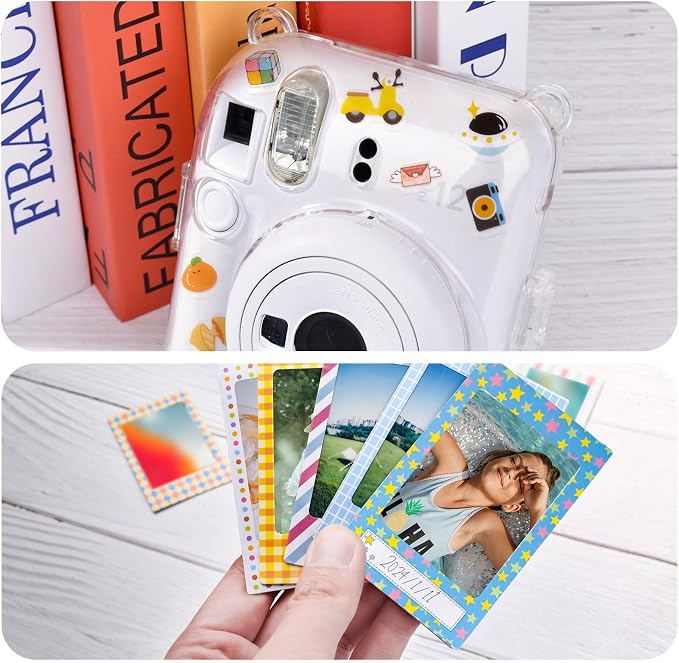 Rieibi Accessories for Fujifilm Instax 12, Gift Bundle Includes Clear Case with Strap, Mini Photo Album, Selfie Mirror, DIY Stickers, Color Filter (No Camera) - White - Image 6