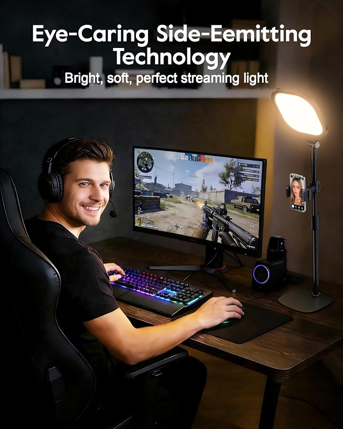 Video Conference Lighting for Zoom with Stand, 30 Modes, CRI>98 | Edge-lit Eye-care Full-screen Ring light, Dimmable with 360° Stand, Memory Func for Zoom, Video Calls, Live Streams, Webcam - Image 5