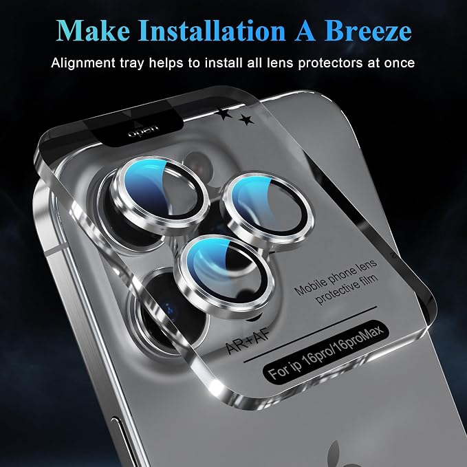 YWXTW Camera Lens Protector for iPhone 16 Pro/iPhone 16 Pro Max, [1 Step Installation Tray] Tempered Glass Screen Protector Metal Individual Camera Cover Accessories Case Friendly (White Titanium) - Image 5