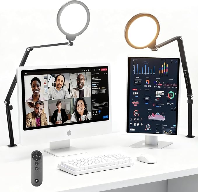 NEEWER Basics 18W 7" Ring Light with Desk Stand/C Clamp, 2 Pack 3000K-6500K Dimmable Full Screen LED Circle Lighting for Video Conference Streaming Phone Selfie Recording Laptop Computer Zoom, R18 by Neewer