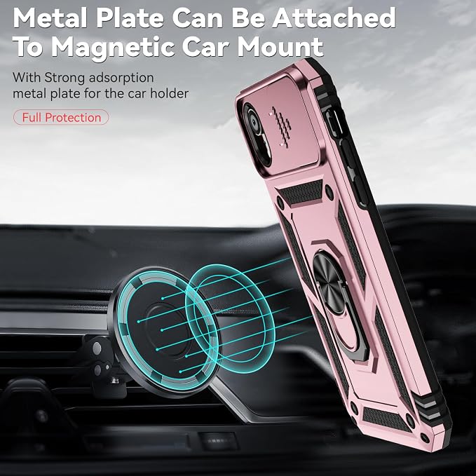 HNHYGETE for iPhone XR Phone Case with HD Screen Protector: [Military Grade 20ft. Drop Tested] Slide Camera Cover Ring Shockproof Protective Phone Case for - iPhone XR (Rose Gold) - Image 5