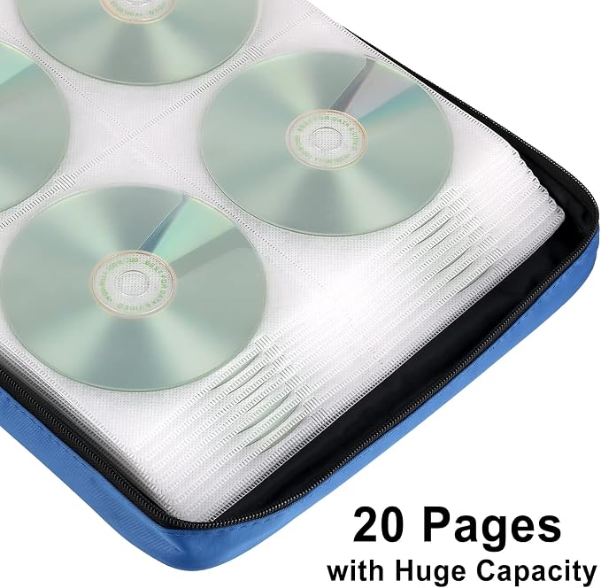 CD Case DVD Holder Storage: 160 Capacity DVD Cases Organizer Portable Wallet Storage - CD Plastic Protective Carrying Binder for Home Travel (Blue) - Image 3