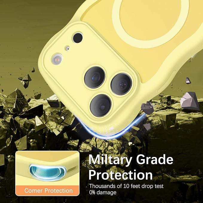 BENTOBEN Magnetic for iPhone 17 Pro Case, Cute Wavy Full Camera Protection [Compatible with MagSafe] Matte Anti-Slip Bumper Women Girls Boys Protective Cover for 17 Pro 6.3", Yellow - Image 3