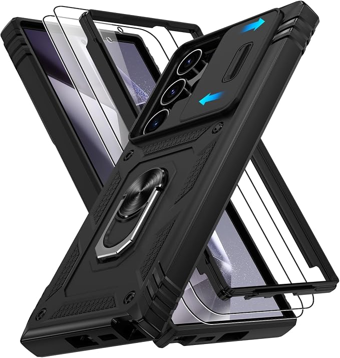 Gritup for S24 Ultra Case: Samsung Galaxy S24 Ultra Case with 2*Screen Protector | Magnetic Stand & Slide Camera Cover | Shock Proof Military-Grade Funda para S 24 Ultra Cover -Black by Gritup
