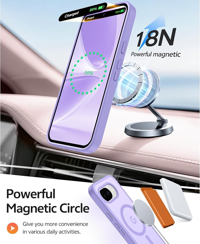 FNTCASE for Google Pixel 10a Case, Fit for Magsafe, with Screen Protector | Translucent Matte Magnetic Back, 14FT Military Grade Drop Protection, Slim Shockproof Protective Phone Cover, Light Purple - Image 3