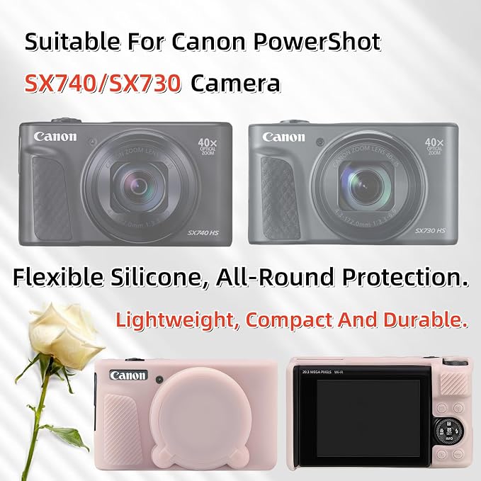 Camera Case for Canon PowerShot SX740/ SX730 Digital Camera, SX740 HS Case | Soft Silicone Protective Case Removable Lens Cover, Comes with 2 Screen Protectors and 1 Wrist Strap. (Jelly Pink) - Image 2