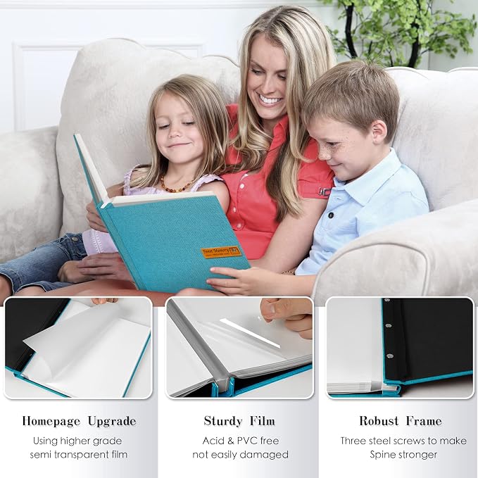 Spbapr Large Photo Album Self Adhesive Magnetic Scrapbook,DIY Scrapbook Album for 4x6 5x7 8x10 Picture,40 Pages Linen Cover Memory Book for Wedding Family Baby Pets, with Metallic Pen and Scraping - Image 3