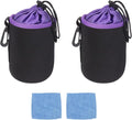 PATIKIL 2 Pcs Camera Lens Pouch, 4" ID x 6" H Drawstring Orange Interior Lens Pouch Protective Camera Lens Case Bag Soft Plush Neoprene Bag for DSLR Photography Gear, Black/Purple by PATIKIL