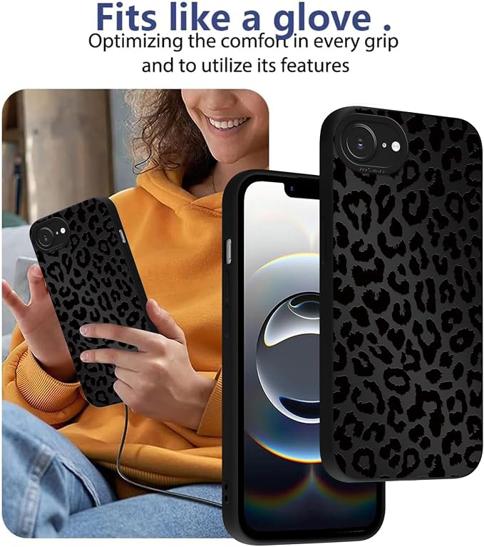 Cute Black Cheetah Print Phone Case for iPhone 16e / 17e 6.1" | Aesthetic Leopard Pattern Design Cover Full Camera Lens Protective Shockproof Soft Slim TPU Funda for Men Women Girls - Image 7