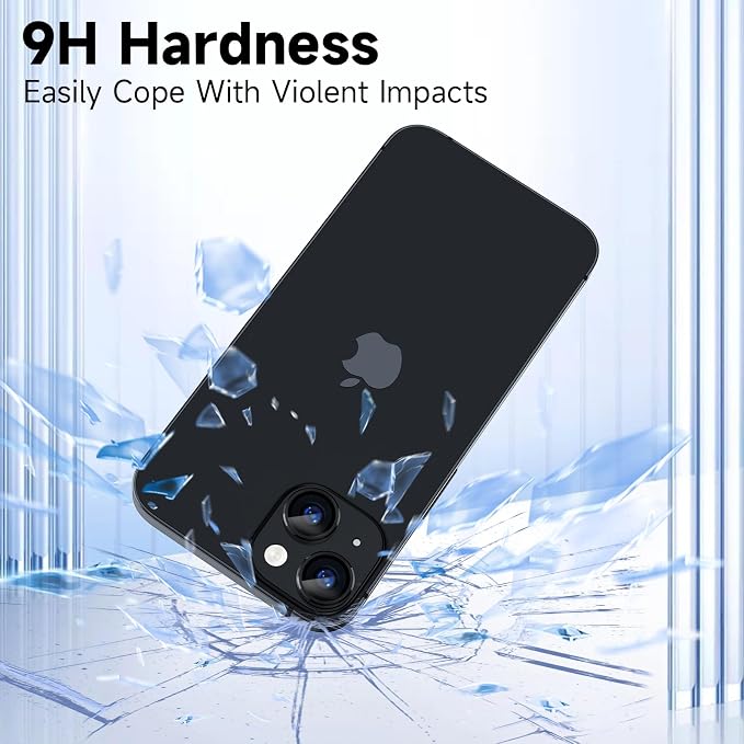 YWXTW for iPhone 15/15 Plus/ 16e/ 17e Camera Lens Protector, Individual Anti Scratch Metal Ring Tempered Glass Camera Screen Protector for iPhone 15 Accessories, Case Friendly (Black) - Image 2
