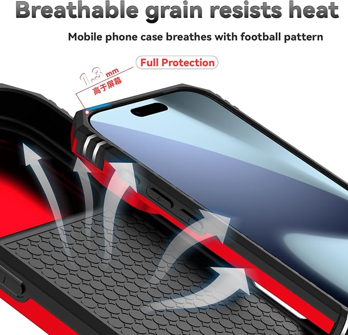 SunStory Phone Case for iPhone 17 Pro Case with HD Screen Protector & Slide Camera Cover & Rotated Ring Kickstand, [Military-Grade] Phone Case for iPhone 17 Pro, Red - Image 7