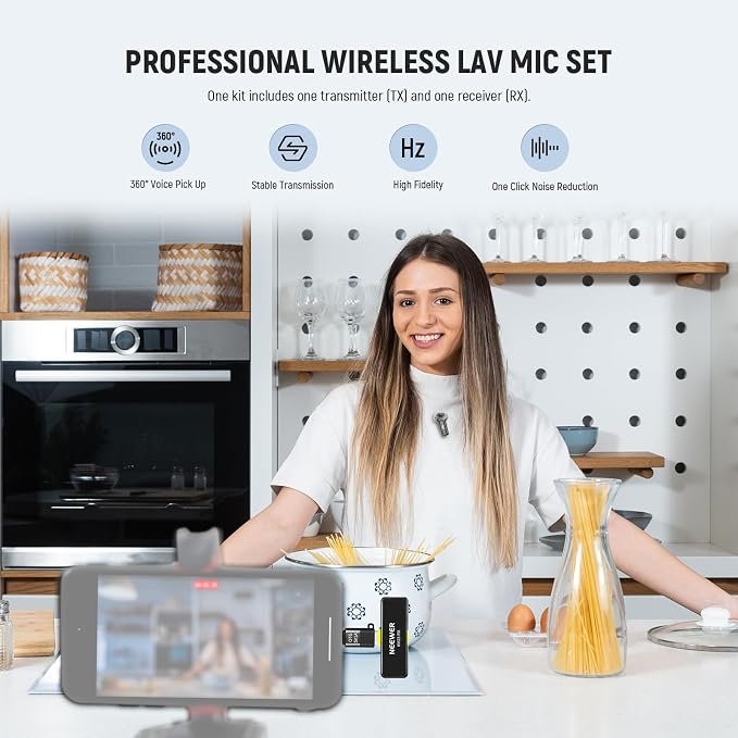 NEEWER Wireless Lavalier Microphone System for USB C, Compatible with iPhone 16 15 Samsung Android Phones, Noise Cancelling Mini Lav Omnidirectional Condenser Mic for Vlogging Live Streaming, KM23 - Image 2