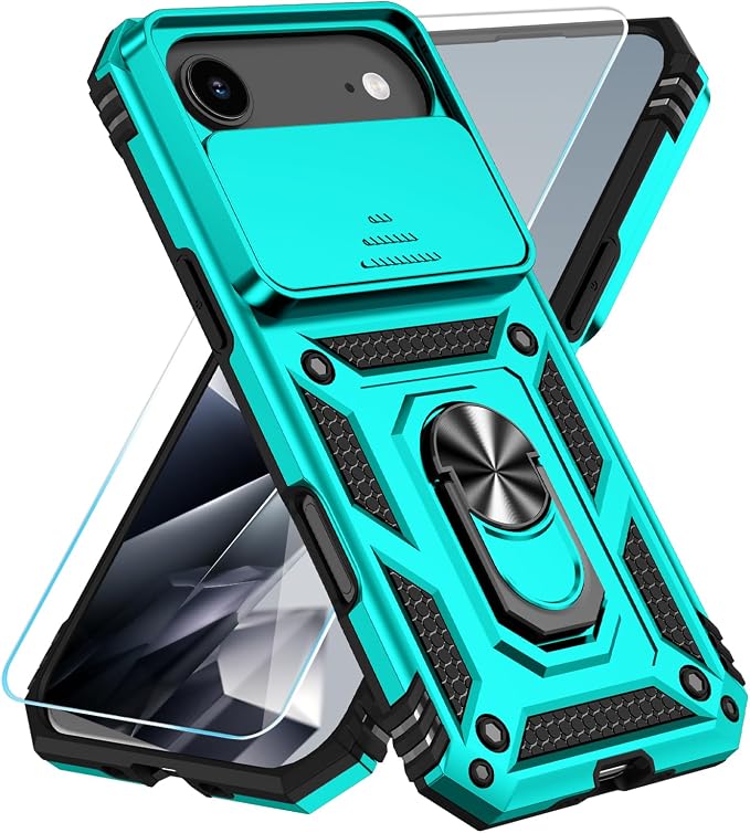SunStory Phone Case for iPhone Air Case with HD Screen Protector & Slide Camera Cover & Rotated Ring Kickstand, [Military-Grade] Phone Case for iPhone 17 Air, Teal by SunStory