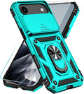SunStory Phone Case for iPhone Air Case with HD Screen Protector & Slide Camera Cover & Rotated Ring Kickstand, [Military-Grade] Phone Case for iPhone 17 Air, Teal by SunStory