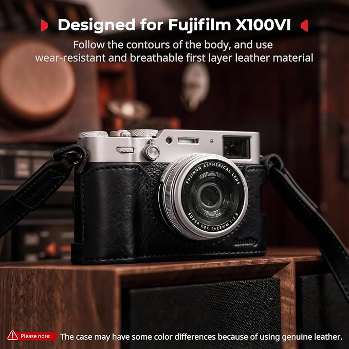 SMALLRIG Leather Half Case for FUJIFILM X100VI, Flip Cover, Shoulder Strap | Genuine Leather Material, Portable and Protecting (Black) - Image 2