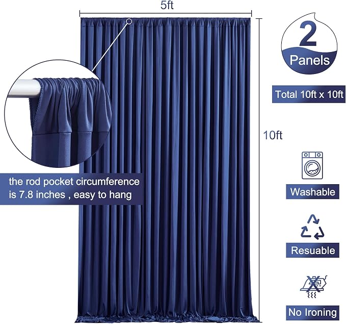 10x10 Navy Blue Backdrop Curtain for Parties Wrinkle Free Photo Curtains Backdrop Drapes Fabric Decoration for Wedding Birthday Party Baby Shower 5ft x 10ft,2 Panels - Image 5