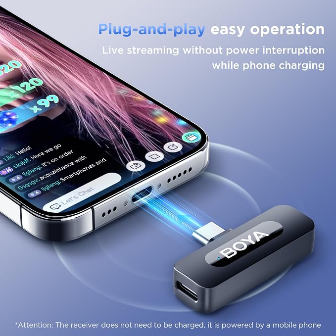 BOYA BY-V20 USB-C Wireless Microphone for Android Type-C,iPhone 16/15,328FT Los Range,9H Battery,Noise Reduction Mini Wireless Lavalier Lapel Mics for Interview YouTube TikTok(2TX+1RX) - Image 6