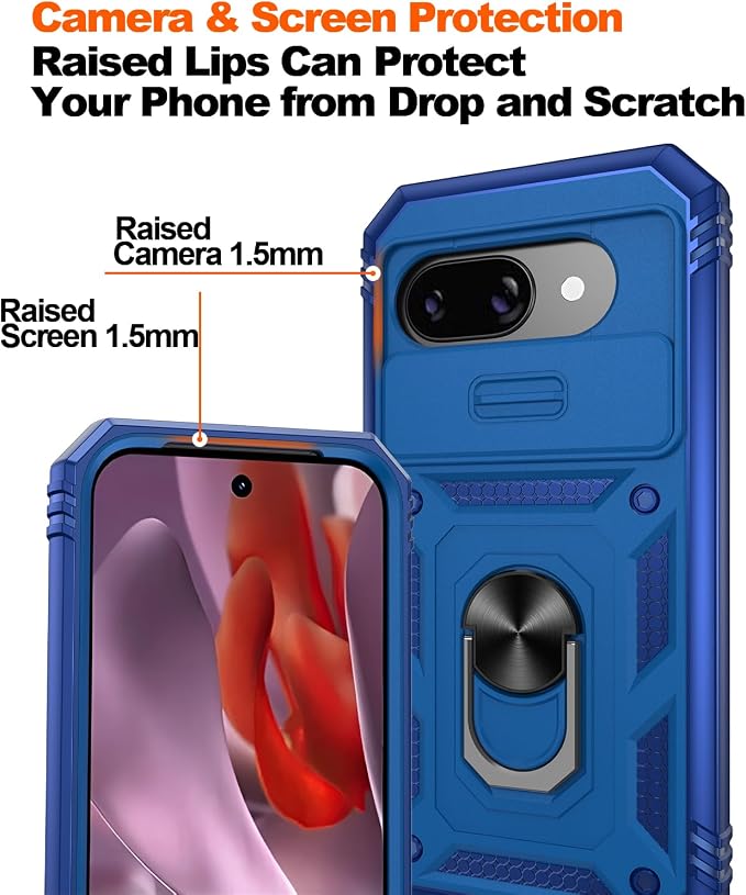 Gritup for Pixel 9A Case Military-Grade Shockproof with Kickstand, Blue | with 2 PCS Screen Protector, Slide Camera Cover, Heavy Duty Outdoor Protection Full Body Funda para Google 9 A Phone Cover - Image 4