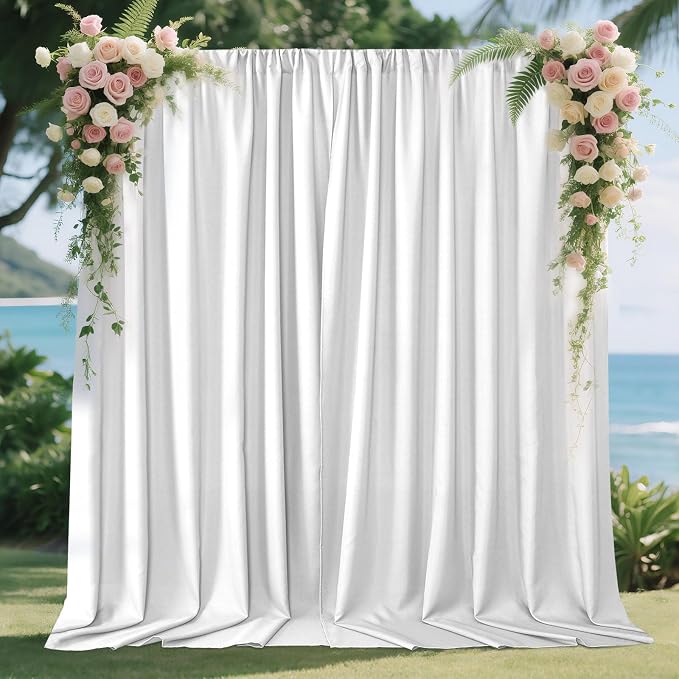 Joydeco 10x10ft White Backdrop Curtain for Parties, Wrinkle Free White Curtains Photo Backdrop for Wedding Decor, Birthday Party Graduation Baby Shower Photography(5ft x 10ft, 2 Panels) by JOYDECO
