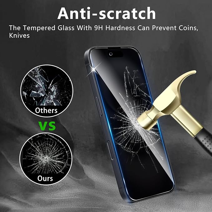 3+3 Pack Privacy Screen Protector Designed for iPhone 16 With 3 Pack Camera Lens Protector,Full Coverage Anti-Spy Tempered Glass Film,9H Hardness,Bubble Free,Easy to Install - Image 4