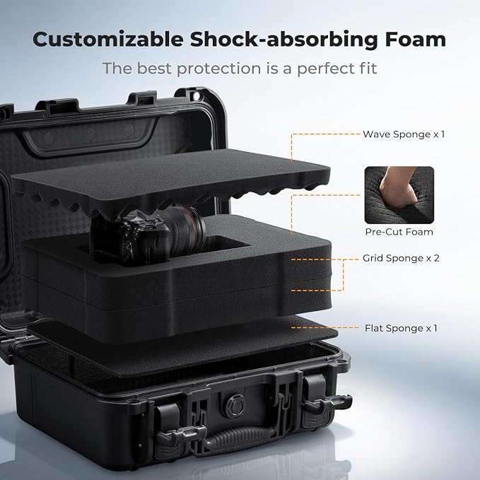 K&F CONCEPT Waterproof Hard Case, IP67 Protective Case with Pre-Scored Foam | Pick & Pluck Foam, Waterproof, Dustproof, Shockproof, HardShell Case for Camera & DJI Drone & Equipment Storage, BC01 - Image 4