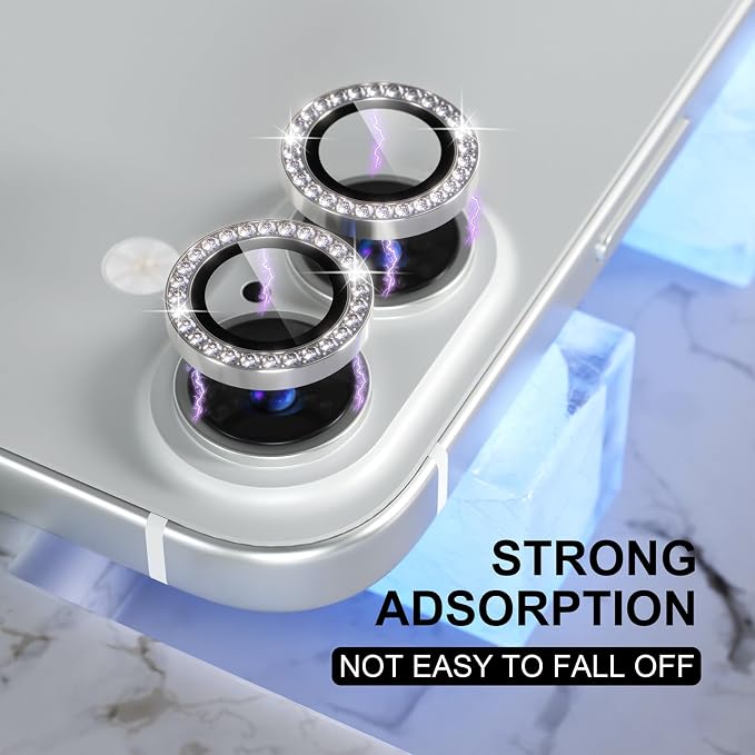 Choiche for iPhone 16/16 Plus Camera Lens Protector Bling, Diamond-Silver | Ultra HD, 9H Tempered Glass Camera Cover Screen Protector Metal Individual Ring Decoration Accessories, 2-Lens, 6.1/6.7-inch - Image 6