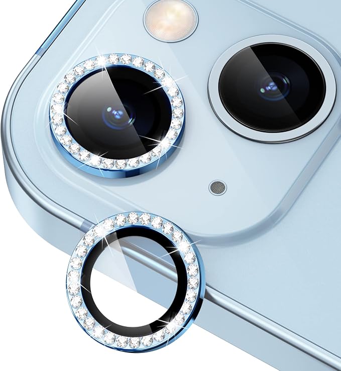 for iPhone 14/14 Plus Camera Lens Protector Bling Diamond, Blue | Individual Metal, 9H Hardness, Scratch Resistant, Shockproof, Drop Protection, Case Friendly, Stylish Accessories by Xfilm