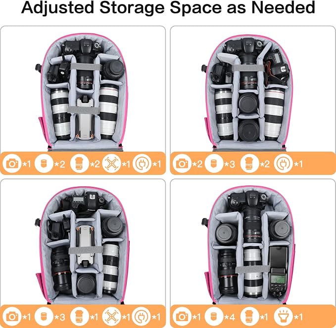 MOSISO Camera Backpack, DSLR/SLR/Mirrorless Photography Camera Bag | 15-16 inch Waterproof Hardshell Case with Tripod Holder&Laptop Compartment Compatible with Canon/Nikon/Sony, Rose Red - Image 3
