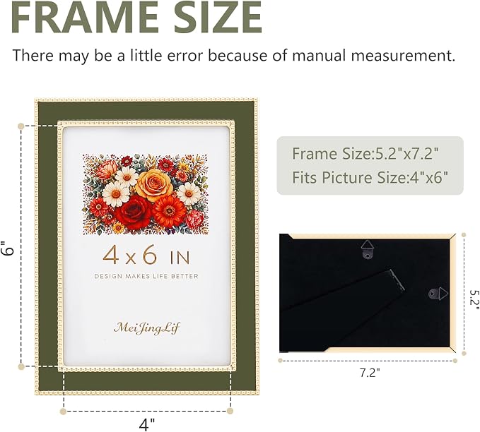 Premium Metal Picture Frame 4x6 Inches with Velvet Back Cover - Elegant and Durable Photo Frame for Displaying Cherished Memories, Perfect as Desk Decor, Home Office Accessory,Green picture frame - Image 3