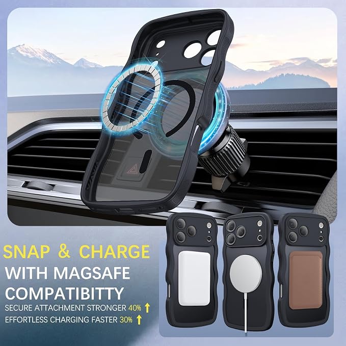 BENTOBEN Magnetic for iPhone 17 Pro Max Case, Cute Wavy [Full Camera Protection][Compatible with MagSafe] Matte Anti-Slip Bumper Women Girls Boys Protective Cover for 17 ProMax 6.9" 2025, Black - Image 5