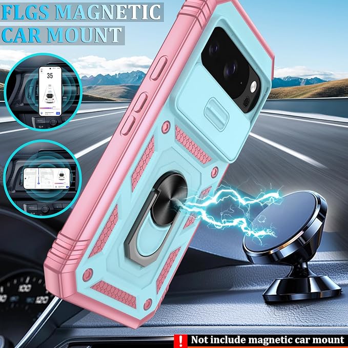 Gritup for Pixel 10 Case: Pixel 10 Pro Case with 2*Screen Protector, Magnetic Stand & Slide Camera Cover, Shock Proof Military-Grade para Google Pixel 10/10 Pro Cover, Green+Pink - Image 6