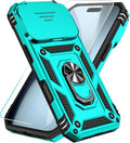 SunStory Phone Case for iPhone 17 Pro Case with HD Screen Protector & Slide Camera Cover & Rotated Ring Kickstand, [Military-Grade] Phone Case for iPhone 17 Pro, Teal by SunStory
