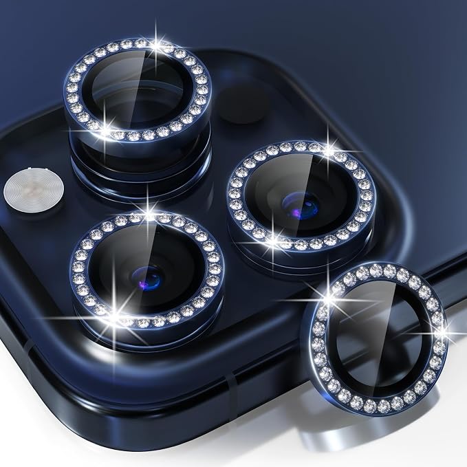 Choiche for iPhone 15 Pro/iPhone 15 Pro Max Camera Lens Protector | Ultra HD, Bling 9H Tempered Glass Camera Cover Screen Protector Metal Ring Decoration Accessories (Diamond-Blue) by Choiche