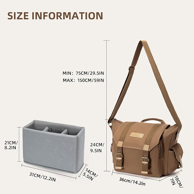CADeN Camera Bag Case Canvas Compatible for Nikon, Canon, Sony DSLR/SLR Mirrorless Camera with Tripod Holder, Camera Shoulder Messenger Bag for Men/Women (1.0 Brown) - Image 8