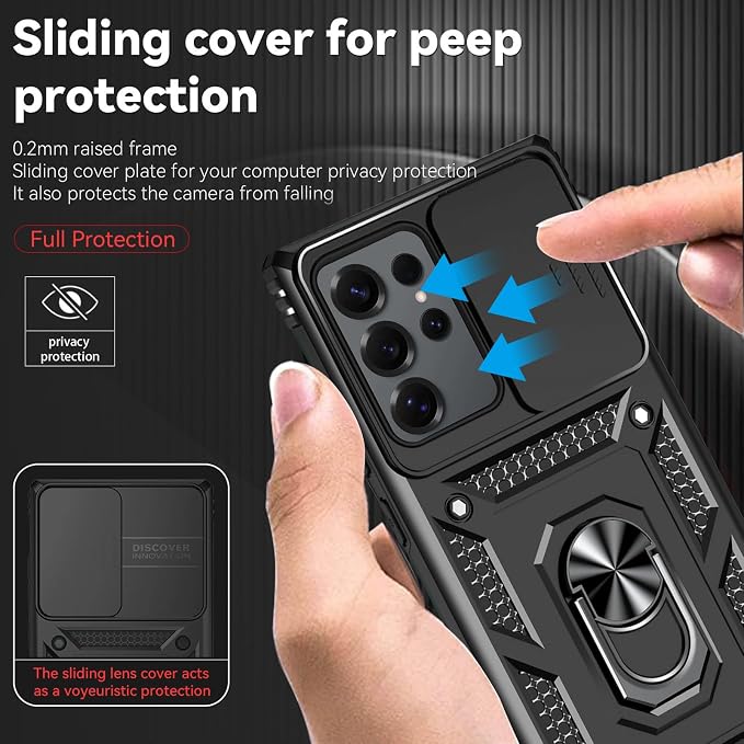 HNHYGETE for Samsung Galaxy S25 Ultra Case with Screen Protector: [Military Grade 20ft. Drop Tested] Slide Camera Cover Ring Shockproof Protective Phone Case for - Galaxy S25 Ultra (Black) - Image 4